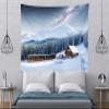 CORFOTO 300 x 200 cm Winter Tapestry, Starry Sky, Snowy Mountains, Pine Forest and Wooden House Wall Art view 3