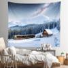 CORFOTO 300 x 200 cm Winter Tapestry, Starry Sky, Snowy Mountains, Pine Forest and Wooden House Wall Art view 4