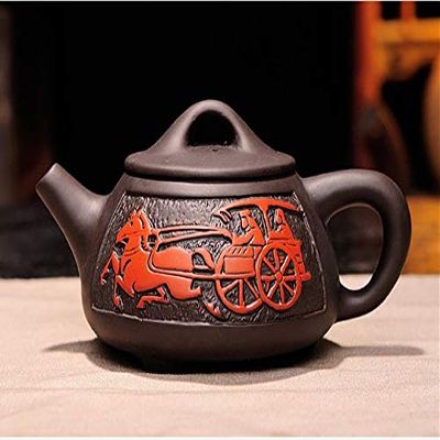 BEZAX 330 ml Purple Clay Teapot, Chinese Porcelain Kung Fu Tea Set, Handmade Dragon, Color 01