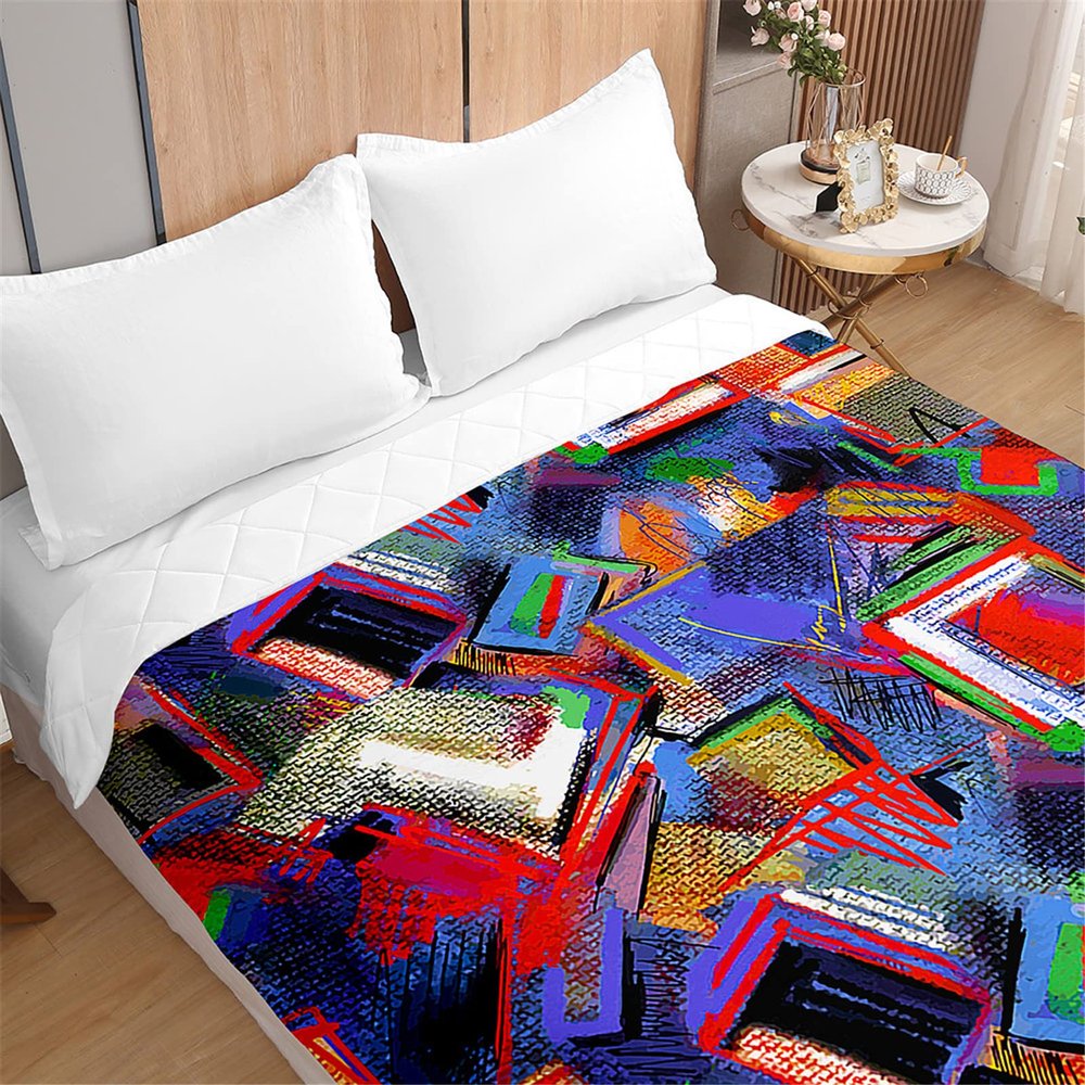 Odot Quilted Bedspread for Double Beds, 3D Graffiti, All-Season, 230 x 280 cm, Psychedelic Grid