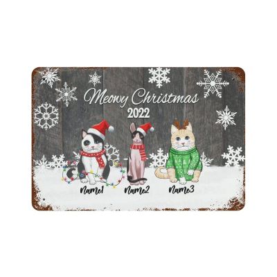 WengBeauty Personalized Meowy Christmas Cats Tin Sign, Vintage Retro Wall Art, 8 x 12 in
