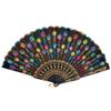 Duendhd Black Fabric Folding Hand Fan with Colorful Embroidered Floral Pattern view 1