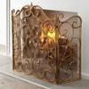 FLBT 3-Panel Freestanding Fireplace Screen, 36 in. High, Foldable Baby-Safety Fence, Wrought-Iron Frame with Roll-Grille Spark Guard, Gold view 1
