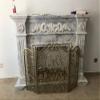 FLBT 3-Panel Freestanding Fireplace Screen, 36 in. High, Foldable Baby-Safety Fence, Wrought-Iron Frame with Roll-Grille Spark Guard, Gold view 3