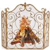 FLBT 3-Panel Freestanding Fireplace Screen, 36 in. High, Foldable Baby-Safety Fence, Wrought-Iron Frame with Roll-Grille Spark Guard, Gold view 4