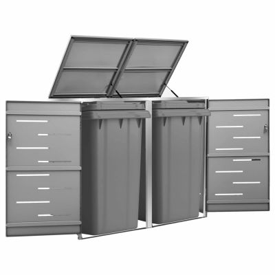 RONGQI Stainless Steel Trash Bin Enclosure for 2 Bins, Bike Shelter, 138 × 77.5 × 115.5 cm