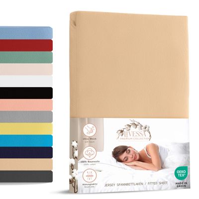 Livessa Fitted Sheet 180 x 200 cm, Cotton Single Jersey, 140 g/m², Oeko-Tex Certified, Ultra Soft