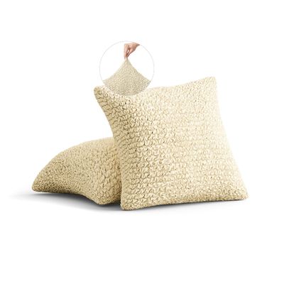 PAULATO Solid Microfiber Cushion Cover, Two-Way Stretch, Scratch-Resistant, Machine-Washable, WavyTech Technology, Made in Italy - Vanilla