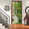 A.Monamour Self-Adhesive Door Wallpaper, 3D Green Bamboo, White Flowers, Butterfly and Black Spa Stones on Water, Zen Vinyl Mural, 95 x 215 cm view 2