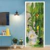 A.Monamour Self-Adhesive Door Wallpaper, 3D Green Bamboo, White Flowers, Butterfly and Black Spa Stones on Water, Zen Vinyl Mural, 95 x 215 cm view 4