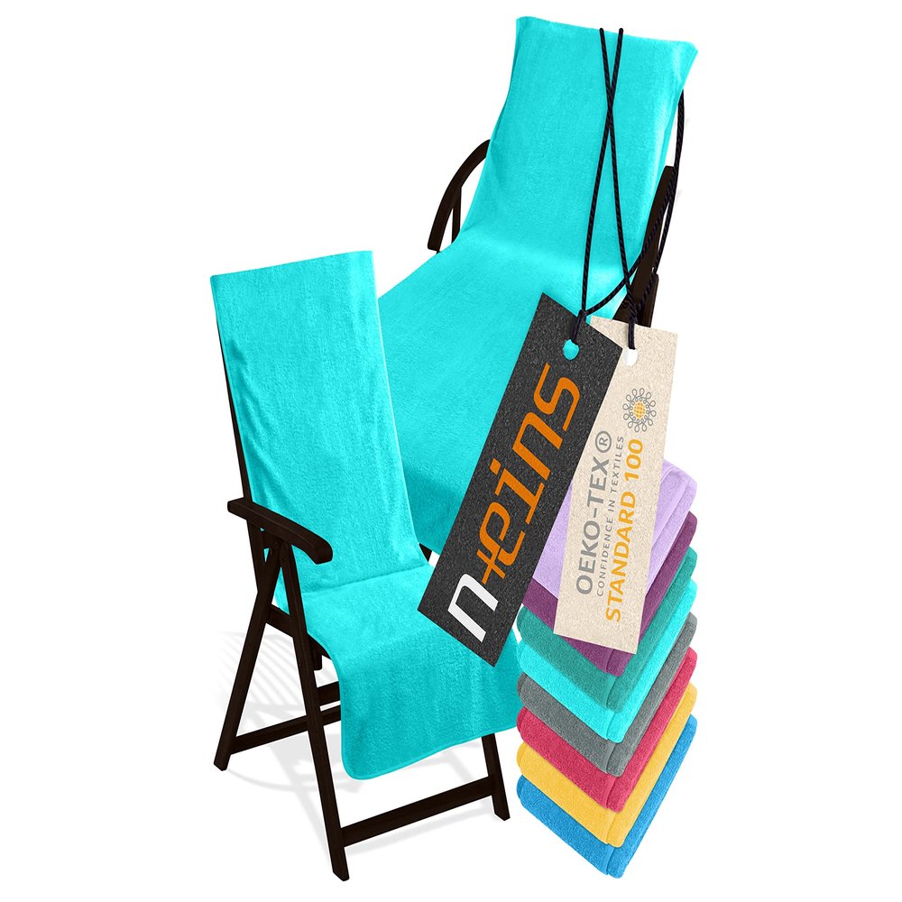 npluseins Protective Cover for Garden Lounger or Chair, Terry, 60 x 130 cm, Turquoise