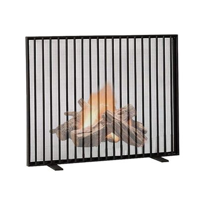 FLBT Black Fireplace Guard with Wrought-Iron Frame and Metal Mesh