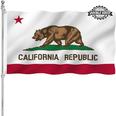 California State Flag, Republic of California, 3 x 5 in, Double-Sided Bear Flag, Durable 3-Layer Polyester with 2 Metal Grommets and 4 Rows of Stitching
