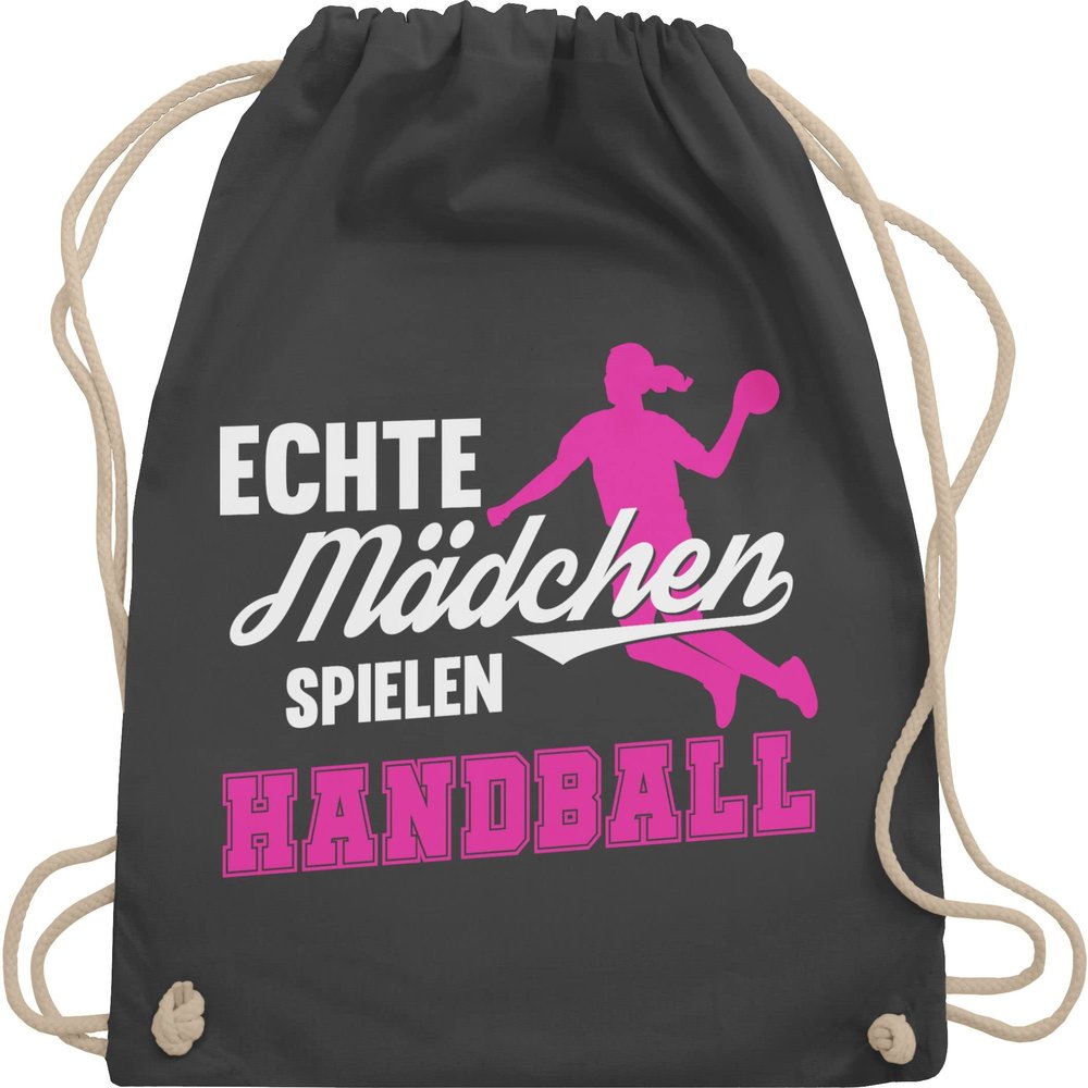Drawstring Gym Backpack – “Real Girls Play Handball” – White/Fuchsia, Dark Gray, One Size