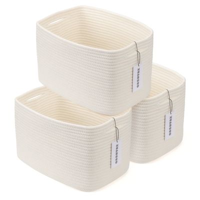 XUANGUO Woven Cotton Rope Storage Baskets, 3-Piece Set, White