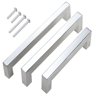 Stahlia 10-Pack Stainless Steel Cabinet Handles, Polished Chrome, 64 mm Hole Spacing, 15 x 15 mm Profile