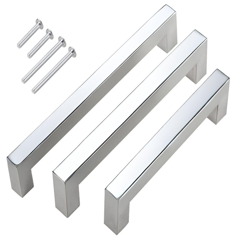 Stahlia 10-Pack Stainless Steel Cabinet Handles, Polished Chrome, 64 mm Hole Spacing, 15 x 15 mm Profile
