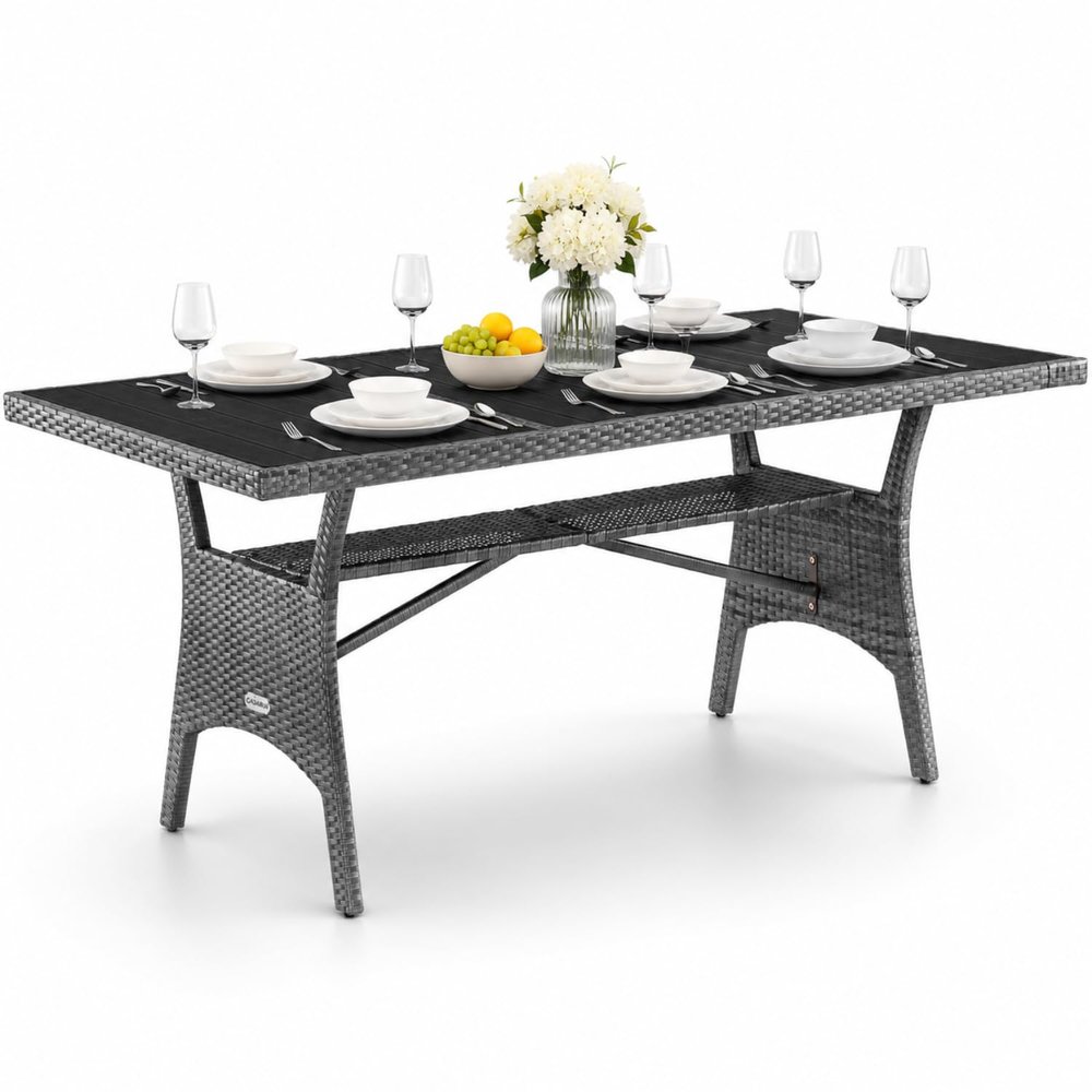 Casaria Polyrattan Patio Dining Table 190 x 90 x 74 cm, Gray