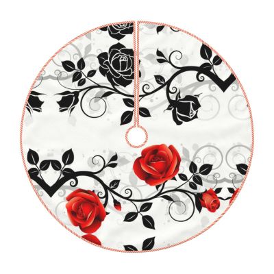 Floral Rose Christmas Tree Skirt with Leaves