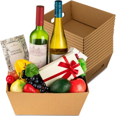 Fainne 16-Pack 12 x 10 in Extra-Large Empty Cardboard Gift Baskets with Handles, Brown