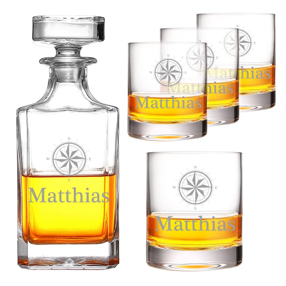 polar-effekt 5-Piece Personalized Whisky Set with Compass Engraving