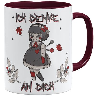 OM3 Voodoo Doll Mug "I'm Thinking of You" Love, Black Humor II, Bordeaux, 11 oz