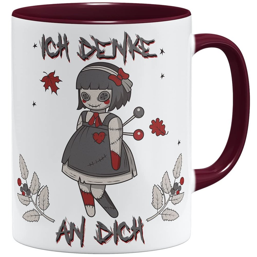 OM3 Voodoo Doll Mug "I'm Thinking of You" Love, Black Humor II, Bordeaux, 11 oz