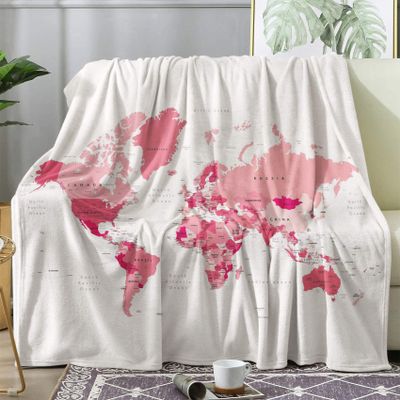 World Map Blanket 130 x 150 cm, Small, White, Soft Flannel Throw