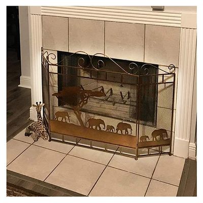 FLBT Fireplace Screen, Light Brown Metal Mesh