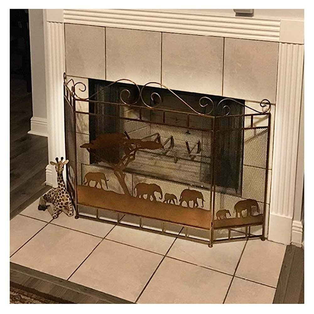 FLBT Fireplace Screen, Light Brown Metal Mesh