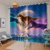 BUMIYA Moon and Colorful Wolves Blackout Curtains, 2 Panels, 200 x 200 cm view 2