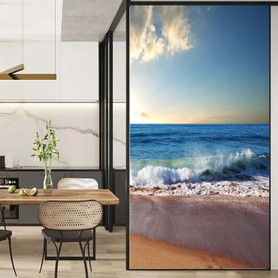 Privacy Window Film, Beach Landscape M, Colorful Stained-Glass-Style Static Cling, Decorative Frosted Window Covering, 60 x 90 cm