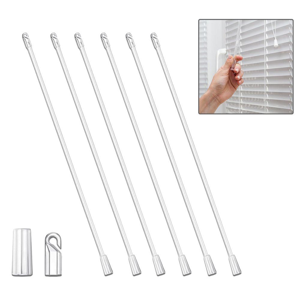 Sicheii 43.2 cm Vertical Blind Tilt Wands, Replacement Rods with Hooks and Handles, Clear, 6-Pack