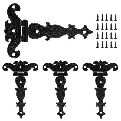 Cionyce Heavy-Duty Decorative T-Strap Hinges, Antique Black, for Barn Doors and Gates, 11 x 7 cm, 4-Pack