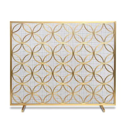 FLBT Fireplace Screen, 30-Inch-Tall Gold-Colored Metal Mesh Guard, Freestanding Large Spark Guard for Indoor and Outdoor Use