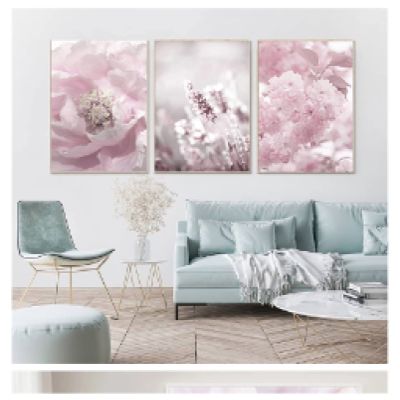 Pink Blossom Flower Wall Art, Modern Minimalist Canvas Print, Nordic Poster, 3-Piece, 40 x 60 cm, Unframed