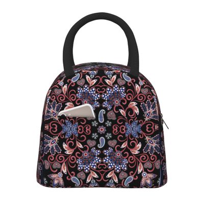Lsjuee Vintage Floral Bandana Print Insulated Lunch Bag