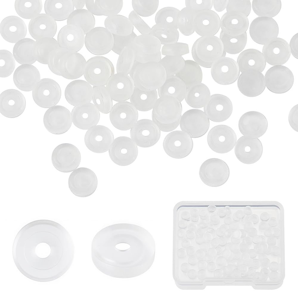 SUNNYCLUE 100-Piece Silicone Earring Comfort Pads, 5.5 mm, Clear Disc Cushions for Clip-On and Screw-Back Earrings