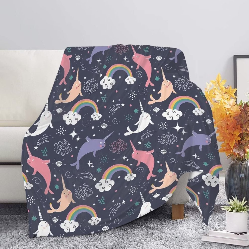 HUGS IDEA Cartoon Galaxy Harwhale Fleece Throw Blanket for Kids