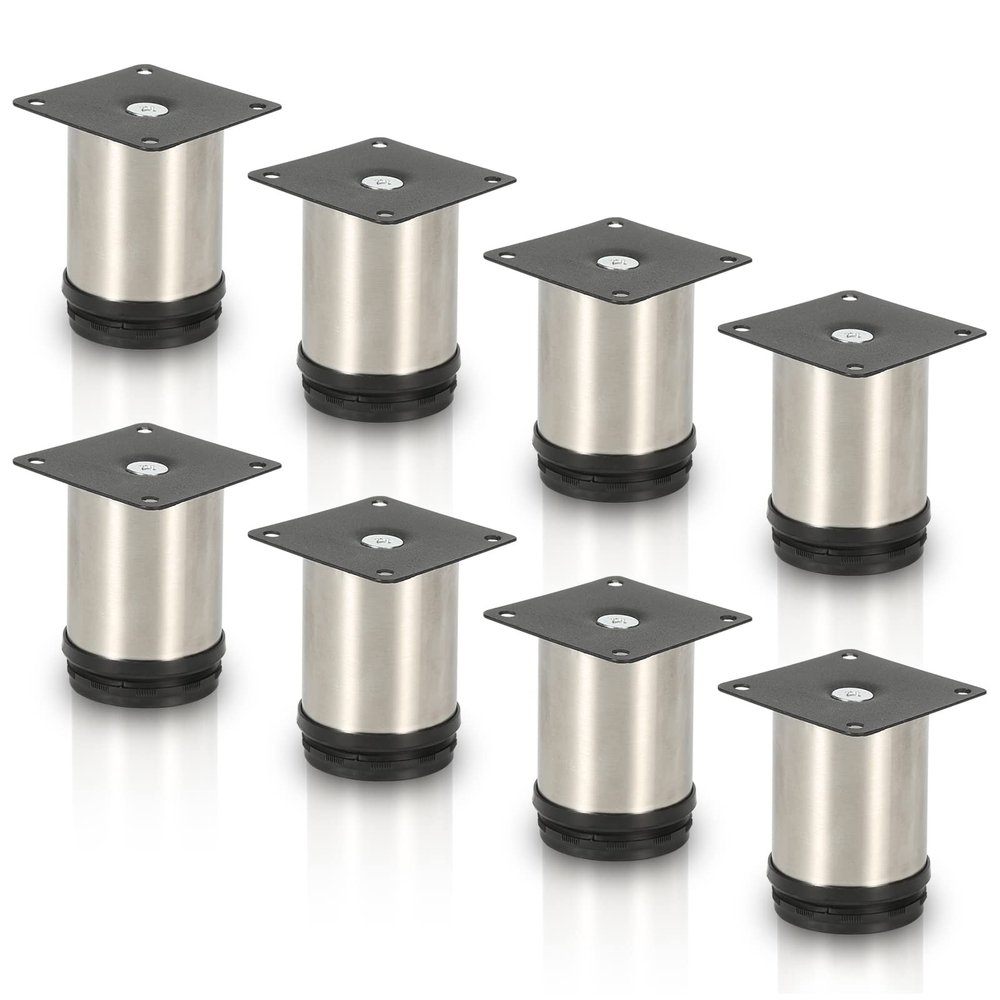 Randaco 8-Pack Stainless Steel Furniture Legs, 80 mm, Adjustable by 15 mm