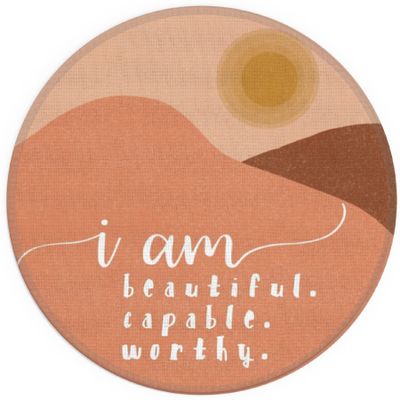 Udinaz I Am Beautiful Capable Worthy Boho Peach Mountain Sunset Round Non-Slip Rubber Mouse Pad, 20 x 20 cm