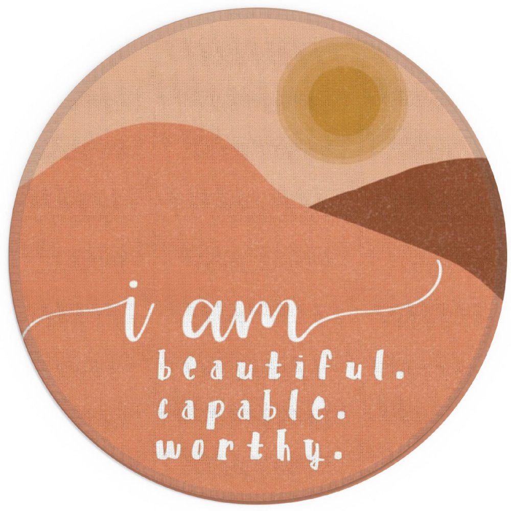 Udinaz I Am Beautiful Capable Worthy Boho Peach Mountain Sunset Round Non-Slip Rubber Mouse Pad, 20 x 20 cm