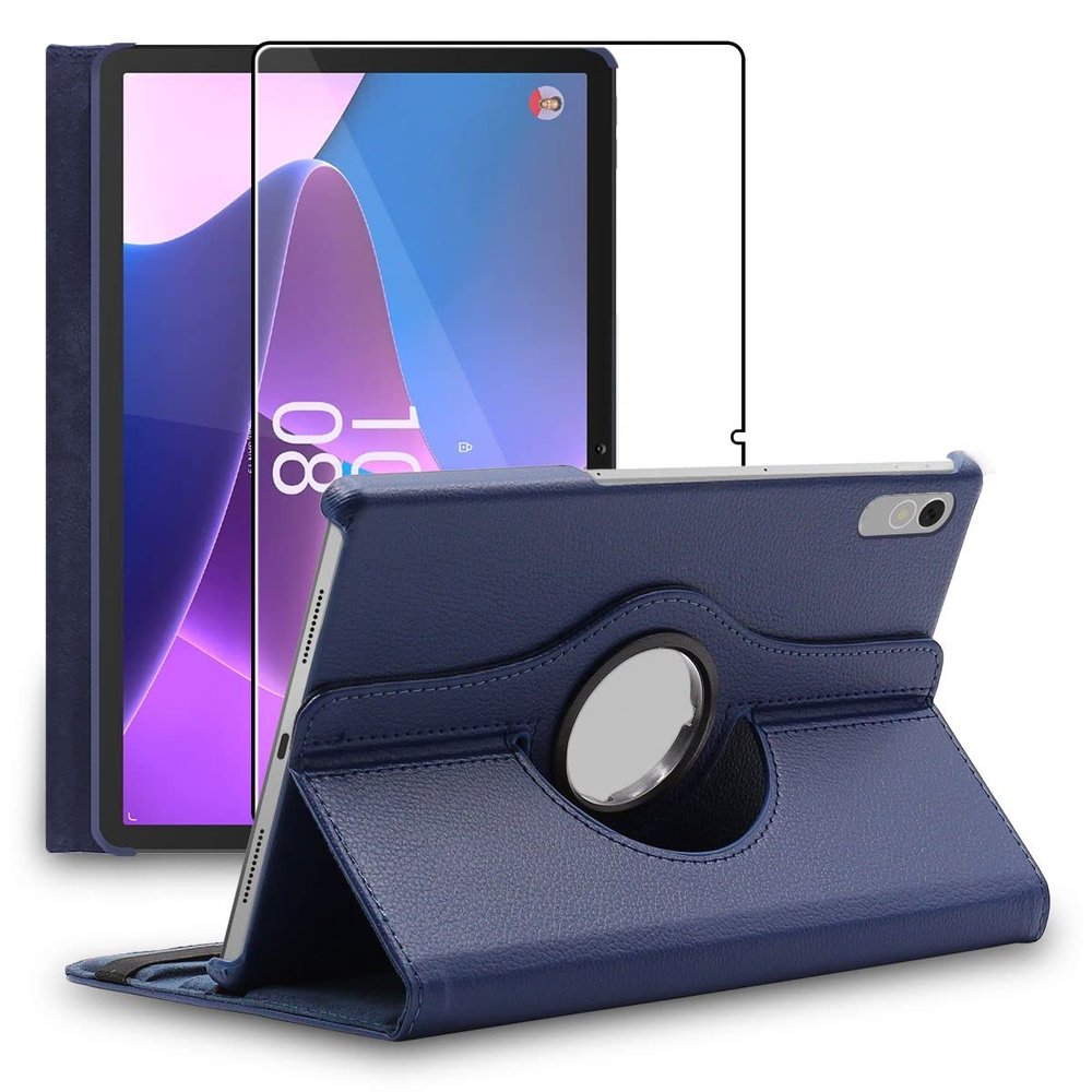ebestStar Case for Lenovo Tab P11 Gen 2, Rotating PU Leather Cover, Dark Blue + Tempered Glass Screen Protector