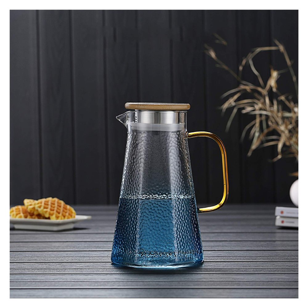 Blue Glass Pitcher with Lid and Handle, 1.65 L