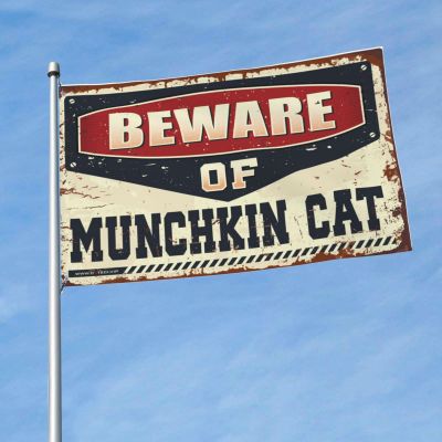 Wall Decor for Boys’ Dorm Room, Beware of Munchkin Cat, Vintage Bar Decor (120 x 180 cm)