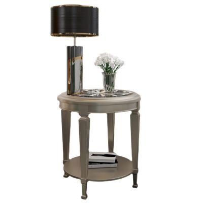 Rustic 2-Tier Round Side Table with Open Storage, Wood Legs and Tempered Glass, Silver