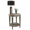 Rustic 2-Tier Round Side Table with Open Storage, Wood Legs and Tempered Glass, Silver view 1