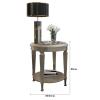 Rustic 2-Tier Round Side Table with Open Storage, Wood Legs and Tempered Glass, Silver view 2
