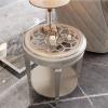 Rustic 2-Tier Round Side Table with Open Storage, Wood Legs and Tempered Glass, Silver view 4