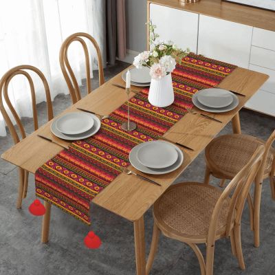 Mexican Folk Art Boho Christmas Table Runner, 35.6 x 152.4 cm
